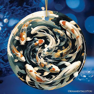 Koi Fish Contemporary Art Ceramic Ornament, Elegant Painting Decor And Souvenir