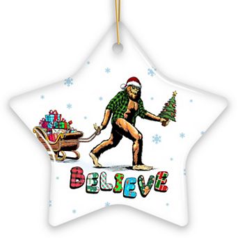 Funny Big Foot Believe Christmas Ornament, Sasquatch Humor Holiday Decor, Star