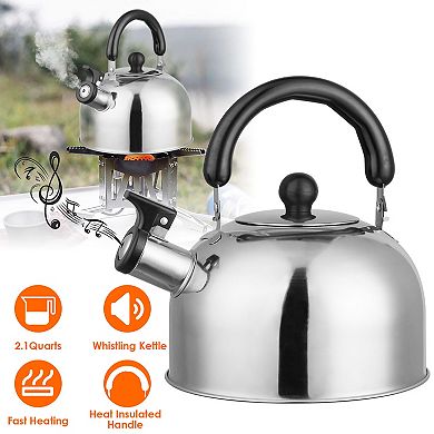 2.1Qt Stainless Steel Whistling Tea Kettle, Stovetop Induction & Gas, Insulated Handle
