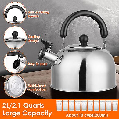 2.1Qt Stainless Steel Whistling Tea Kettle, Stovetop Induction & Gas, Insulated Handle