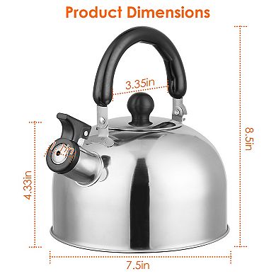2.1Qt Stainless Steel Whistling Tea Kettle, Stovetop Induction & Gas, Insulated Handle