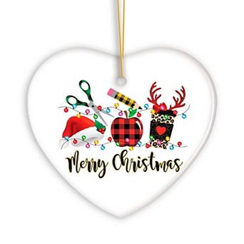 Merry Christmas Plaid Teacher Ornament, School Professional Gift, Heart Version