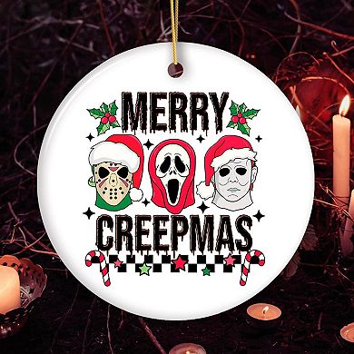 Merry Creepmas Horror Villain Theme Christmas Ornament, Circle Version.