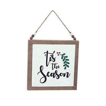 Parisloft 'Tis the Season Wooden Holiday Wall Sign with Wood Bead String Hanger