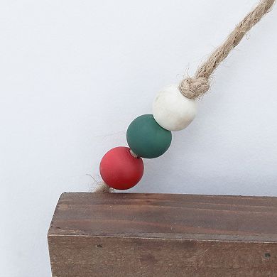 Parisloft 'Tis the Season Wooden Holiday Wall Sign with Wood Bead String Hanger