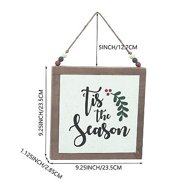 Parisloft 'Tis the Season Wooden Holiday Wall Sign with Wood Bead String Hanger