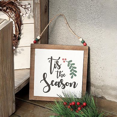 Parisloft 'Tis the Season Wooden Holiday Wall Sign with Wood Bead String Hanger