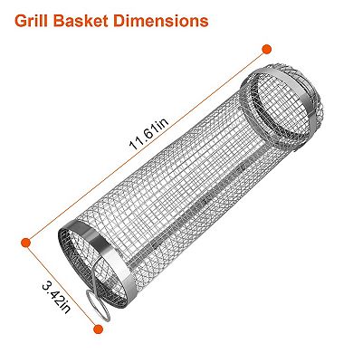 2Pcs Portable BBQ Rolling Basket Round Stainless Steel Grill
