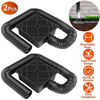 2Pcs Gutter Downspout Extensions with 4.9FT Flexible Hose, Low Profile Extender for Drainage