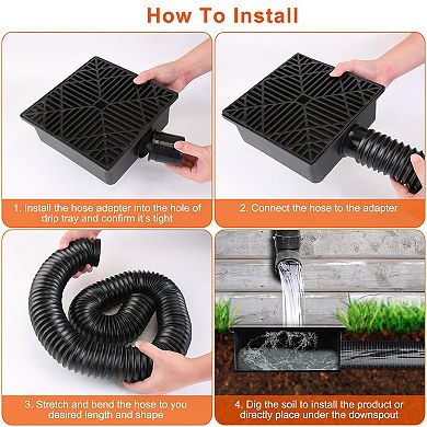 2Pcs Gutter Downspout Extensions with 4.9FT Flexible Hose, Low Profile Extender for Drainage
