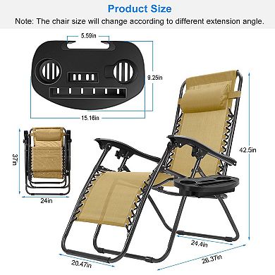 2 Pack Zero Gravity Lounge Chairs Foldable Recliners with Trays & Pillows 330lbs Capacity