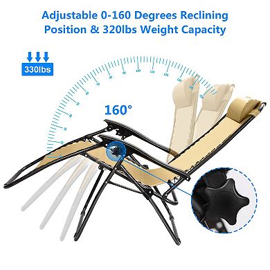 2 Pack Zero Gravity Lounge Chairs Foldable Recliners with Trays & Pillows 330lbs Capacity