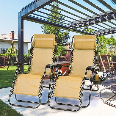 2 Pack Zero Gravity Lounge Chairs Foldable Recliners with Trays & Pillows 330lbs Capacity