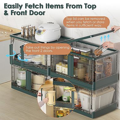 2Pcs 72L Foldable Storage Bins with Lid, Front Door Lock, Stackable Closet Organizer with Wheels