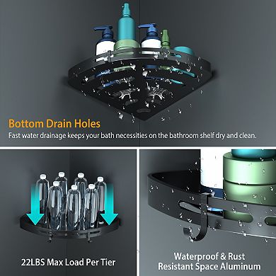 2Pcs Corner Shower Caddy Shelf Adhesive Bathroom Wall Mounted Storage Racks