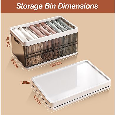 3-Pack Foldable Storage Bins with Lid, Stackable Closet Organizer with Handle & Divider