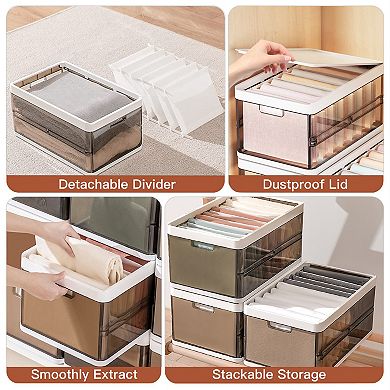 3-Pack Foldable Storage Bins with Lid, Stackable Closet Organizer with Handle & Divider