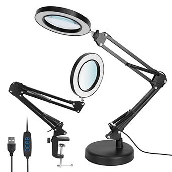 2-in-1 LED Magnifier Desk Lamp with 8x Glass, Clamp Stand & 10 Brightness Levels