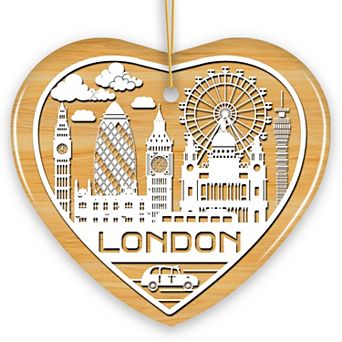 London City Unique Paper Art Themed Ceramic Christmas Ornament, Heart Version