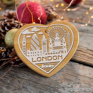 London City Unique Paper Art Themed Ceramic Christmas Ornament, Heart Version
