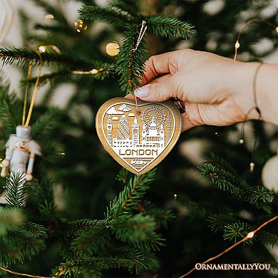 London City Unique Paper Art Themed Ceramic Christmas Ornament, Heart Version