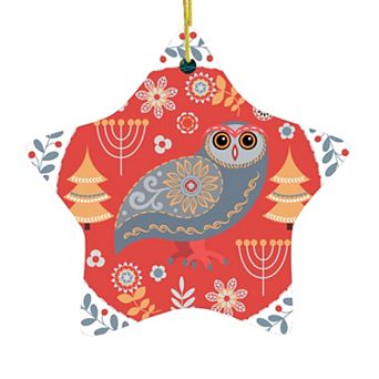 Ethnic Folk Owl Christmas Ornament, Scandinavian Vintage Theme, Star Version