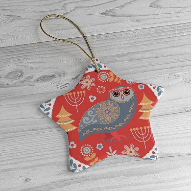 Ethnic Folk Owl Christmas Ornament, Scandinavian Vintage Theme, Star Version