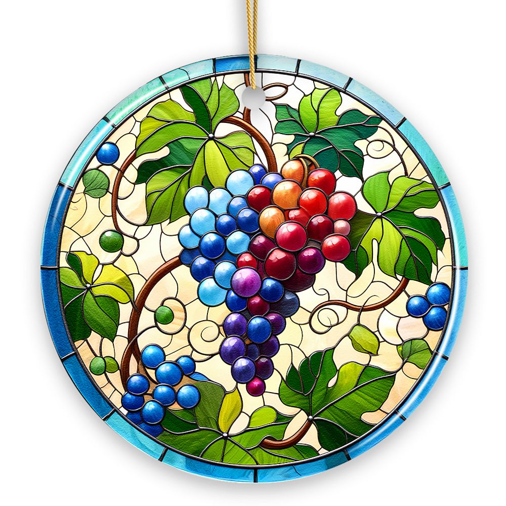 Grape Window Art Stained Glass Style Ceramic Ornament, Christmas Gift ...