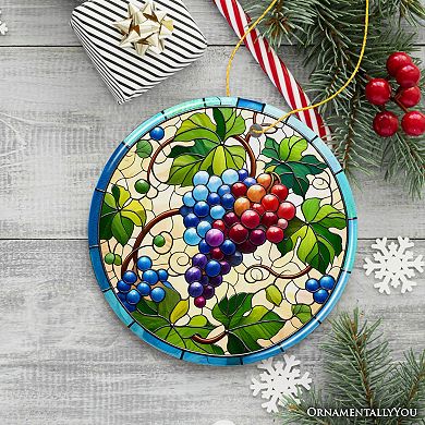 Grape Window Art Stained Glass Style Ceramic Ornament, Christmas Gift and Decor