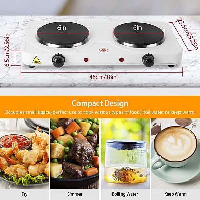 2000W Double Electric Burner Hot Plate, Portable Countertop Stove with 5-Setting Temperature Control
