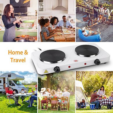 2000W Double Electric Burner Hot Plate, Portable Countertop Stove with 5-Setting Temperature Control