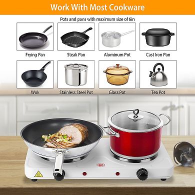 2000W Double Electric Burner Hot Plate, Portable Countertop Stove with 5-Setting Temperature Control