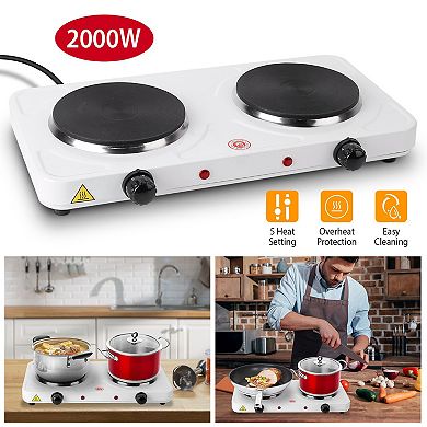 2000W Double Electric Burner Hot Plate, Portable Countertop Stove with 5-Setting Temperature Control