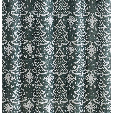 Kate Aurora Tis The Season Winter Christmas Trees and Snowflakes Green Fabric Shower Curtain