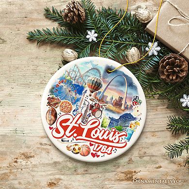 Spectacular St. Louis City Ceramic Art Ornament, Vintage Missouri Souvenir and Decor, Circle
