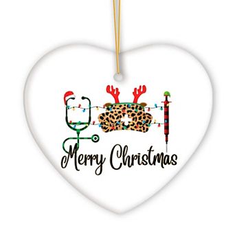 Plaid Nurse Theme Merry Christmas Ornament, Stethoscope and Needle, Heart Version