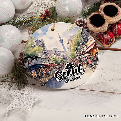 Illustrated Seoul South Korea Ceramic Ornament, Souvenir and Christmas Keepsake