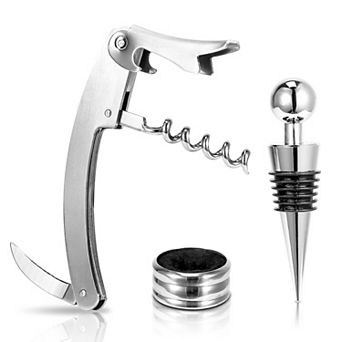 3 pc Wine Bottle Opener Set with Corkscrew, Foil Cutter & Drip Collar