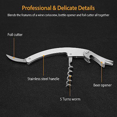 3-Pcs Wine Bottle Opener Set with Corkscrew, Foil Cutter & Drip Collar