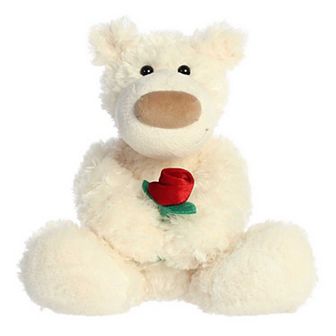 Aurora - Medium White Valentine - 12" Honey Bear With Rose - Heartwarming Stuffed Animal
