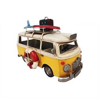 Vw Yellow Metal Bus With Board And Luggage
