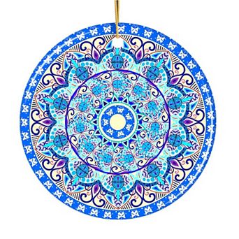 Luminescent Blue Mandala Christmas Ornament, Ethnic Indian Decoration, Hinduism, Buddhism, Jainism