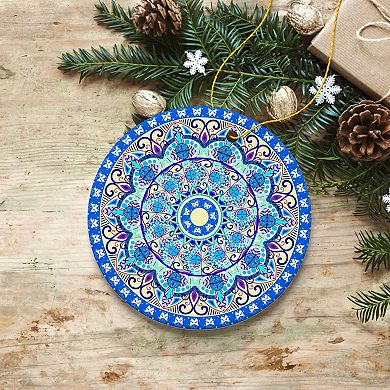 Luminescent Blue Mandala Christmas Ornament, Ethnic Indian Decoration, Hinduism, Buddhism, Jainism