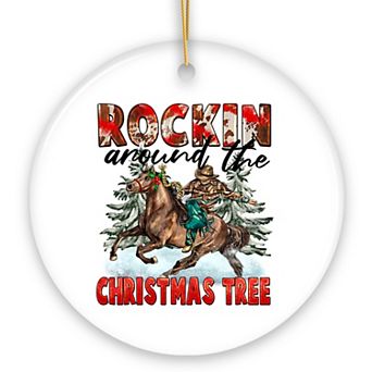 Vintage Western Theme Rockin Around the Christmas Tree Ornament, Cowboy Rodeo Decor, Circle
