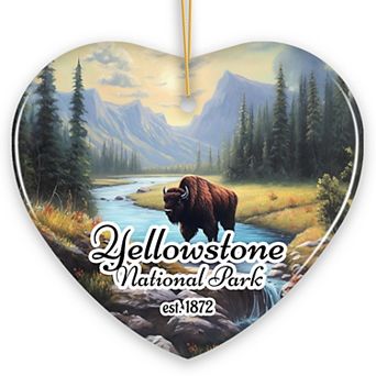 Artistic Yellowstone National Park Christmas Ornament, Gift for Nature Lovers, Heart Version