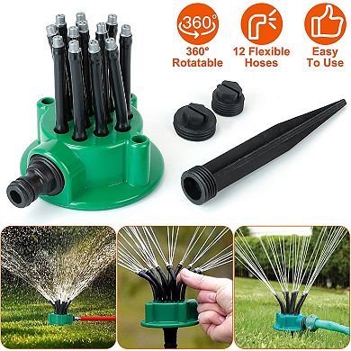 360° Flexible Lawn Sprinkler Automatic 12 Tubes Garden Water Irrigation Sprayers