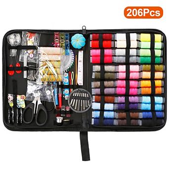 206 pc Travel Sewing Kit with Needles, Threads, Scissors, Thimble & Tape Measure for Beginners