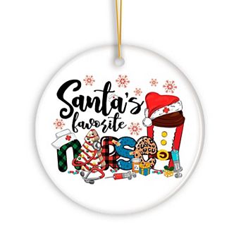 Cheerful Holiday Plaid Santa’s Favorite Nurse Christmas Ornament