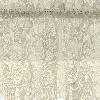 Rod Pocket Flat Valance Floral Lace Design Delicate Scalloped Bottom Hem 55" X 15" Ivory