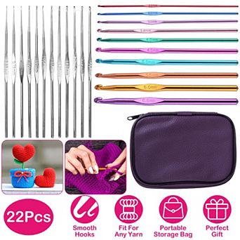 22 pc Crochet Hook Set with Aluminum Handles, Multi-Color Knitting Needles 0.66.5mm w/ Case